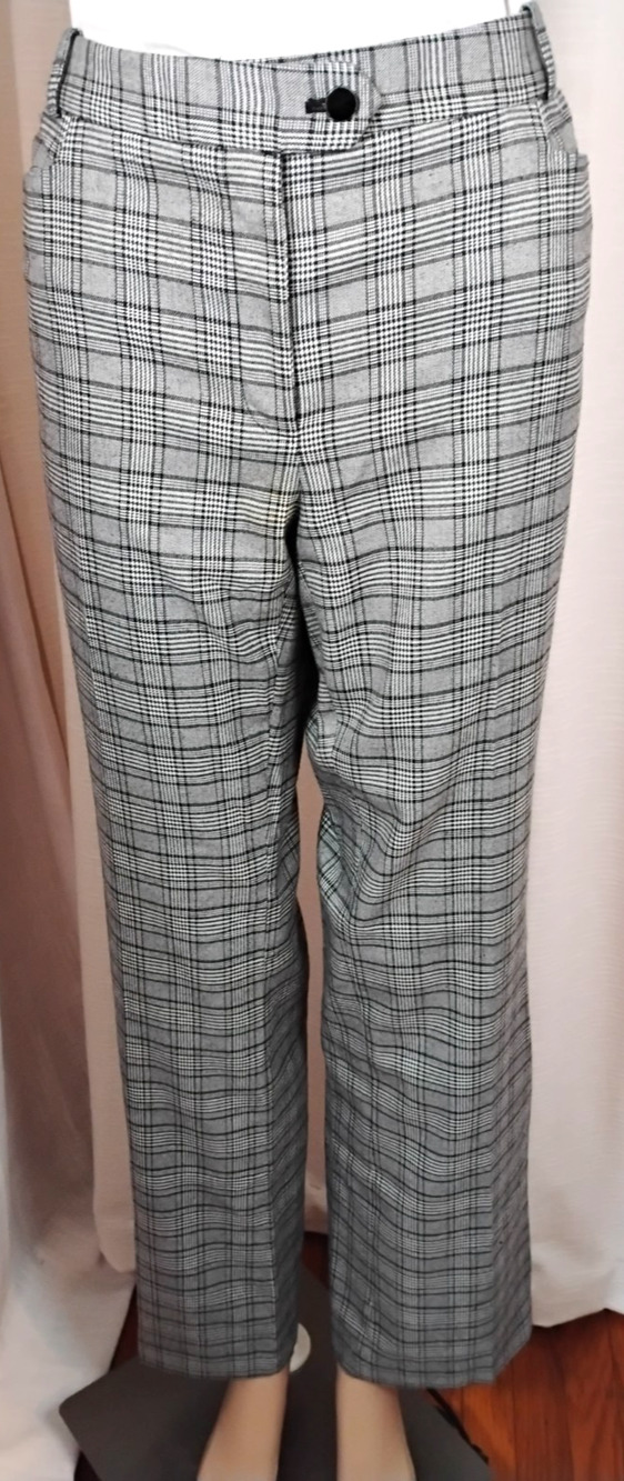 Calvin Klein Straight Leg Windowpane Plaid Dress Pants 2-Way Stretch Work Office